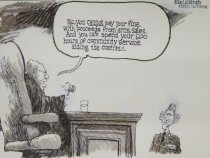 No, you cannot pay your fines with proceeds from arms sales.  And you can't spend your 1200 hours of community service aiding the contras!
